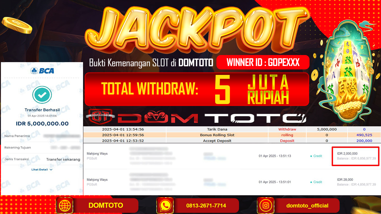 JACKPOT SLOT MAHJONG WAYS  01 APRIL 2025